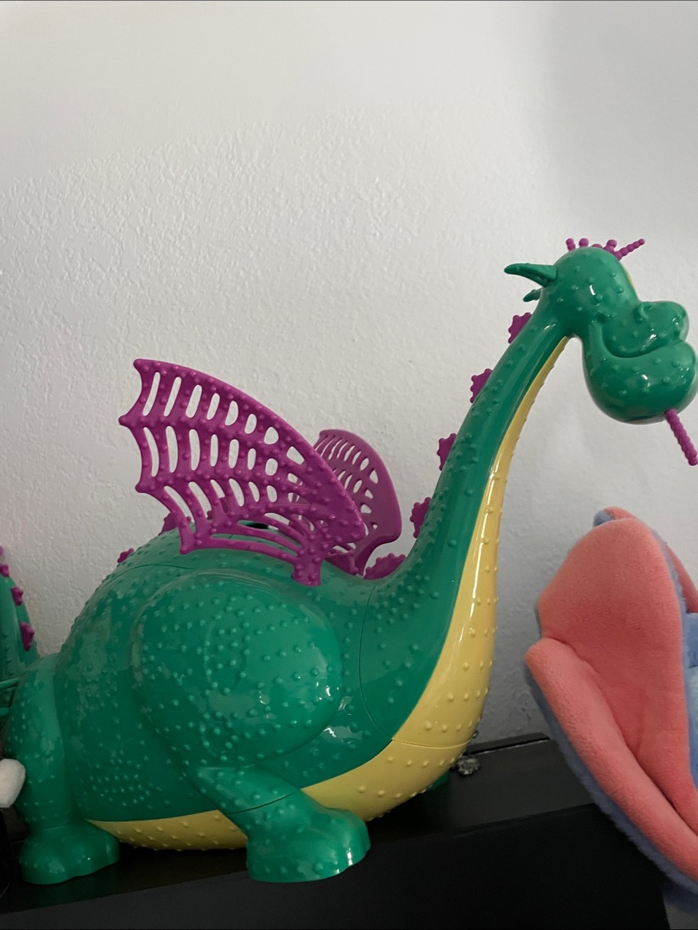 Green and Yellow Dragon Plush-Style Toy with Purple Wings